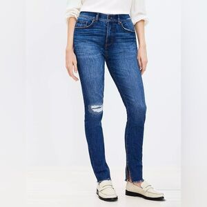 LOFT Petite Ankle Slit Fresh Cut High Rise Skinny Jeans in Dark Vintage Wash
